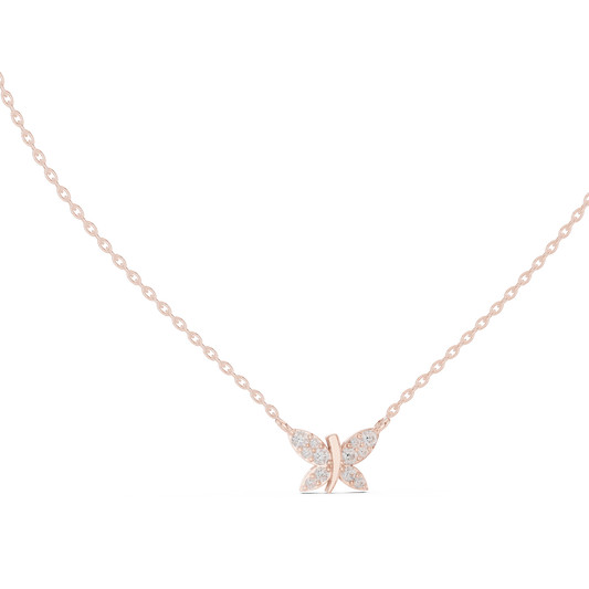 Butterfly Shape 14k Solid Gold Round Cut Lab Grown-Natural Diamond Pendant For Her - HIGHCARAT DIAMONDS