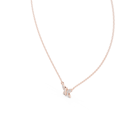 Butterfly Shape 14k Solid Gold Round Cut Lab Grown-Natural Diamond Pendant For Her - HIGHCARAT DIAMONDS