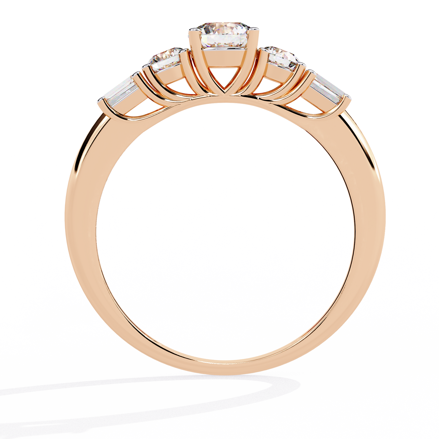 Round And Baguette Cut Lab Grown Diamond Stunning Perfect Every Day 5 Stone Ring For Her - HIGHCARAT DIAMONDS