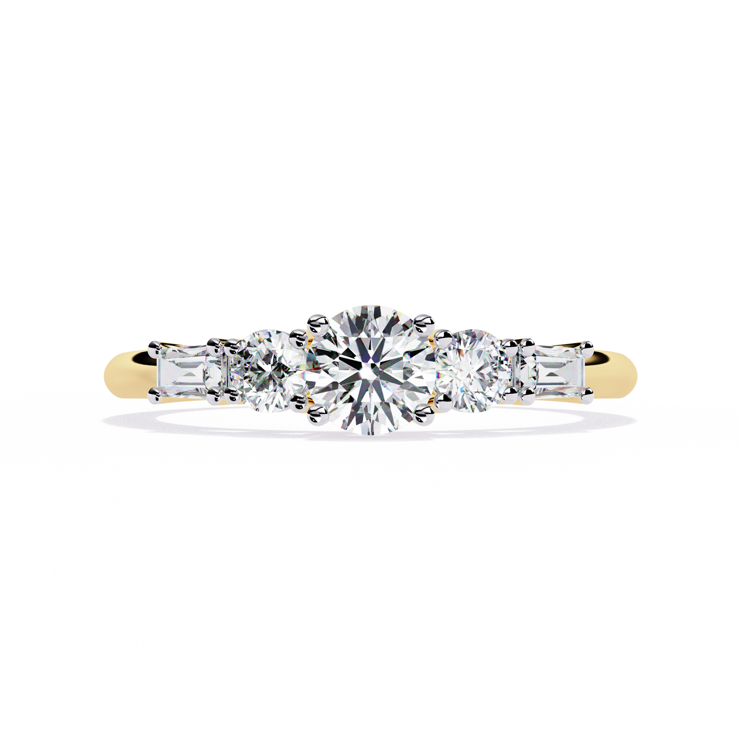 Round And Baguette Cut Lab Grown Diamond Stunning Perfect Every Day 5 Stone Ring For Her - HIGHCARAT DIAMONDS