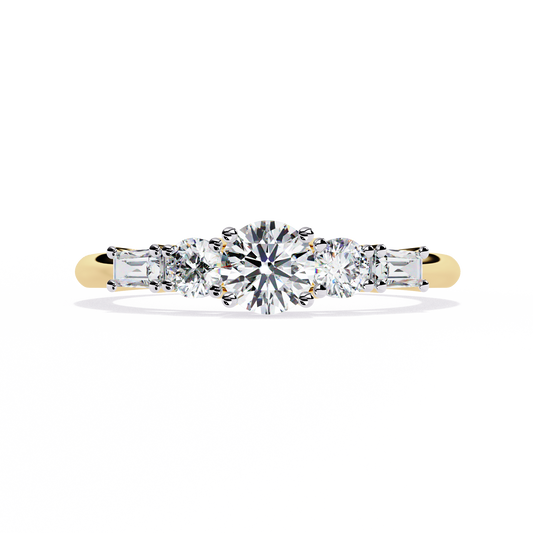 Round And Baguette Cut Lab Grown Diamond Stunning Perfect Every Day 5 Stone Ring For Her - HIGHCARAT DIAMONDS