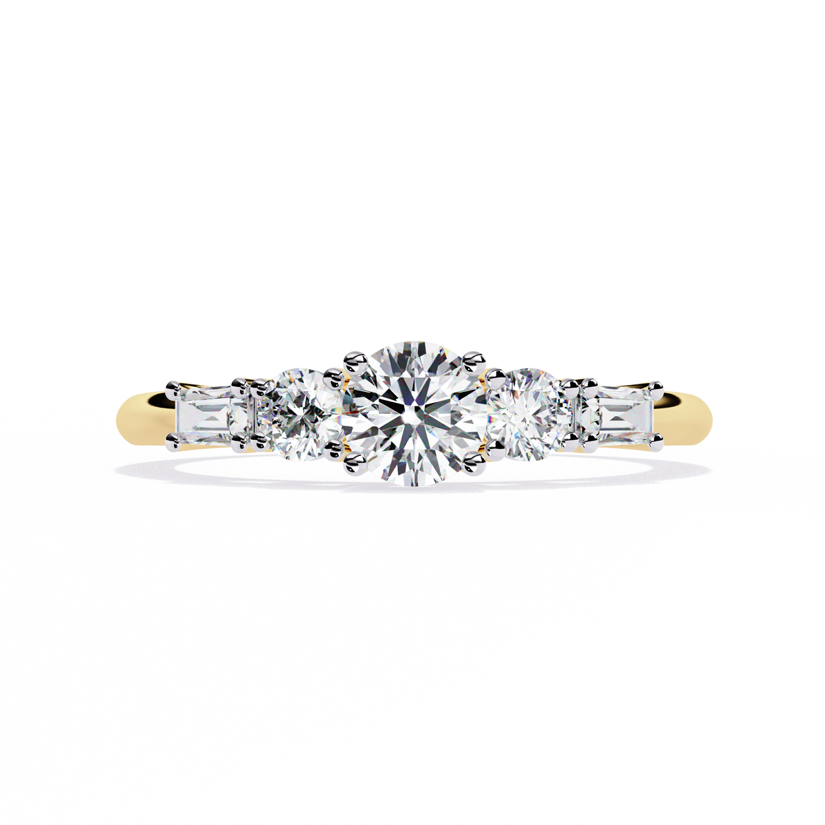 Round And Baguette Cut Lab Grown Diamond Stunning Perfect Every Day 5 Stone Ring For Her - HIGHCARAT DIAMONDS