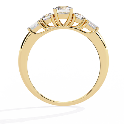 Minimal five stone engagement ring with round brilliant diamonds