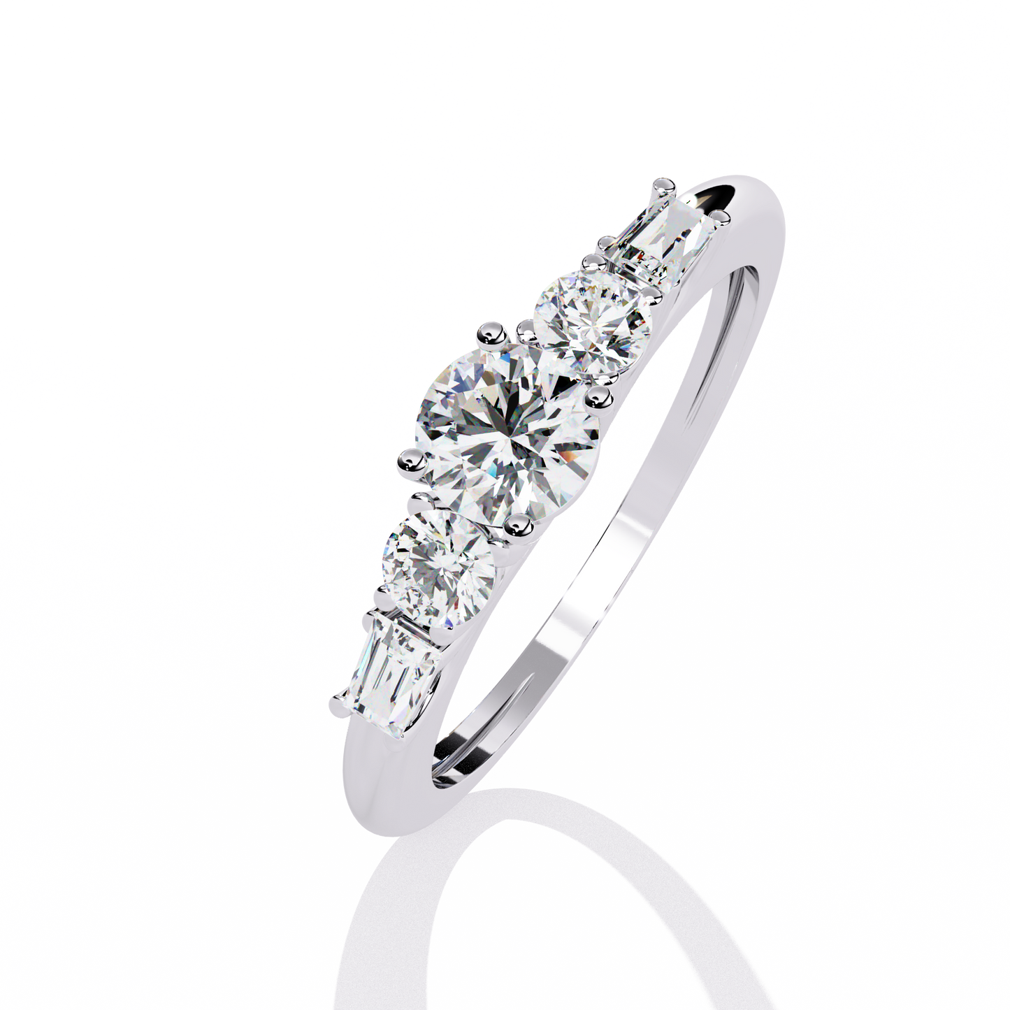 White gold diamond ring with alternating round and baguette cuts