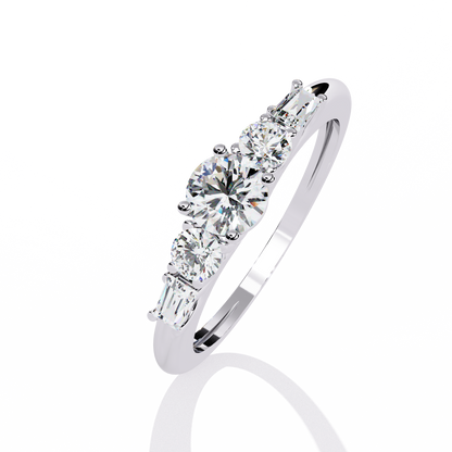 White gold diamond ring with alternating round and baguette cuts