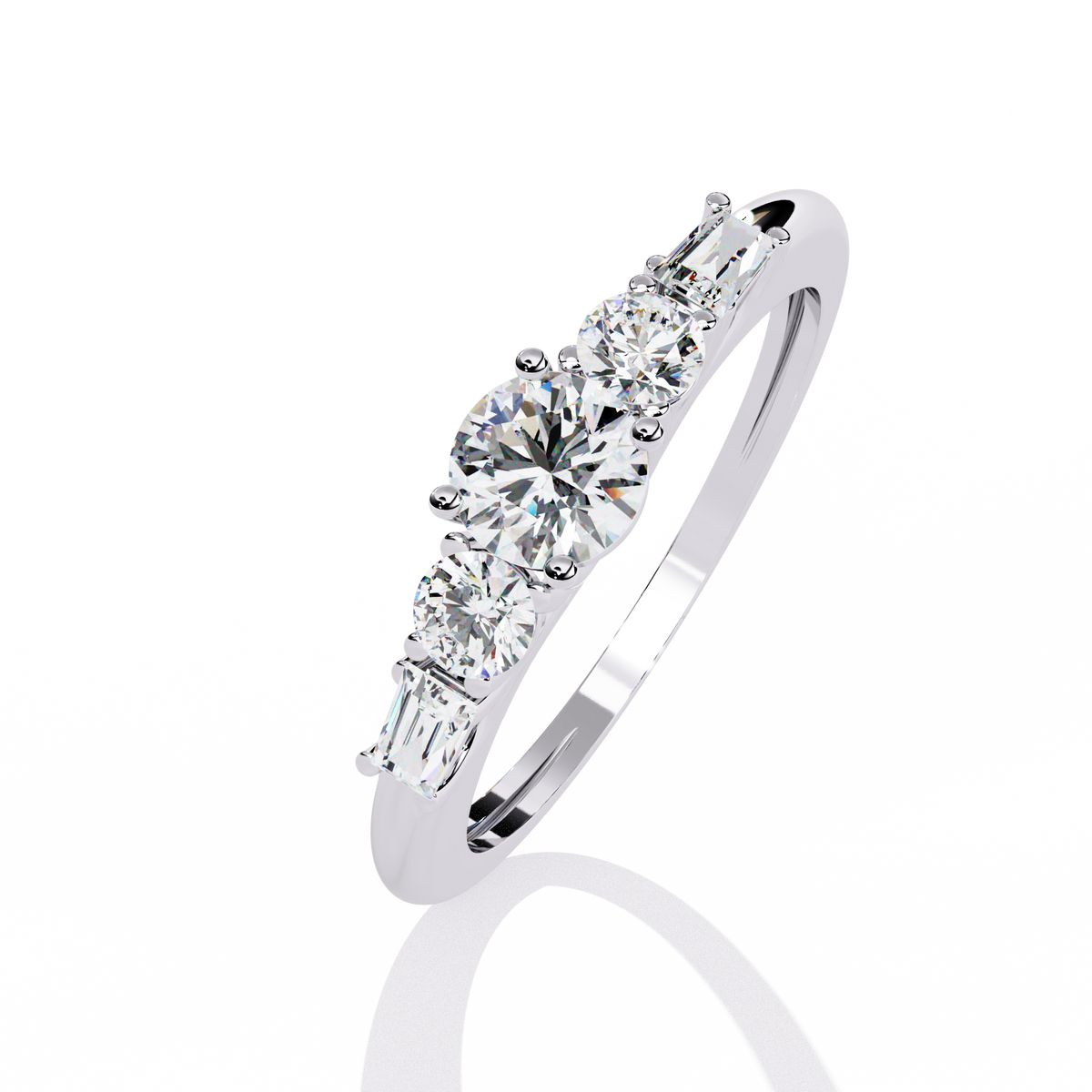 White gold diamond ring with alternating round and baguette cuts