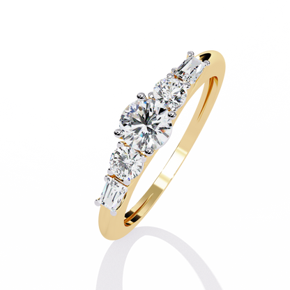 Modern five stone ring with clean baguette diamond setting
