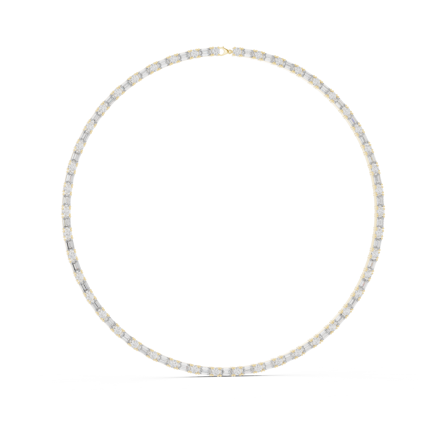 Round & Emerald Cut Lab Grown 10k Solid Gold Vintage Unique Diamond Necklace For Her - HIGHCARAT DIAMONDS