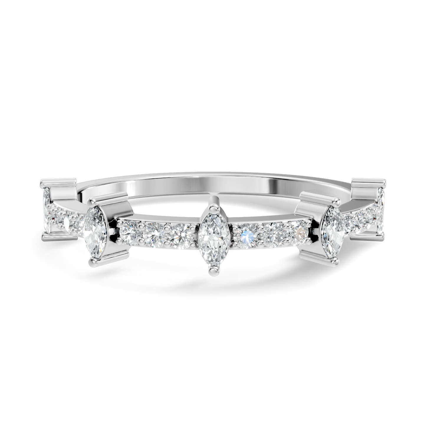 Round and Marquise Cut White Colorless Diamond Minimalist Half Eternity Band For Her - HIGHCARAT DIAMONDS