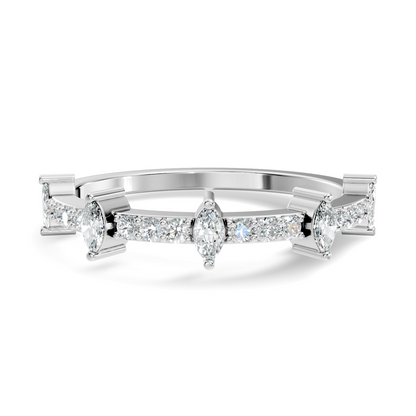 Round and Marquise Cut White Colorless Diamond Minimalist Half Eternity Band For Her - HIGHCARAT DIAMONDS