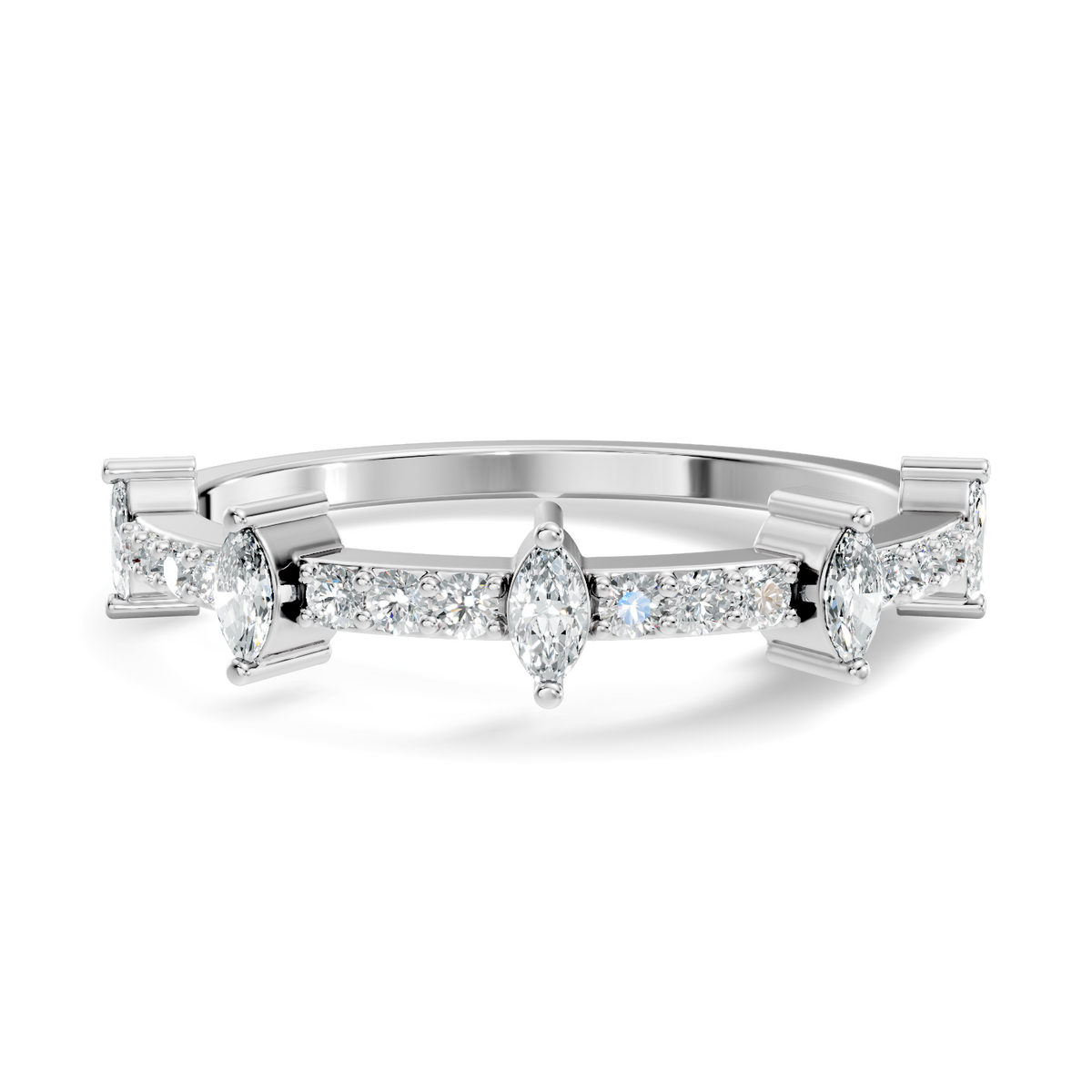 Round and Marquise Cut White Colorless Diamond Minimalist Half Eternity Band For Her - HIGHCARAT DIAMONDS