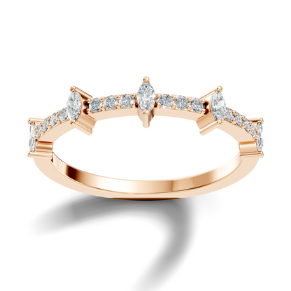Round and Marquise Cut White Colorless Diamond Minimalist Half Eternity Band For Her - HIGHCARAT DIAMONDS