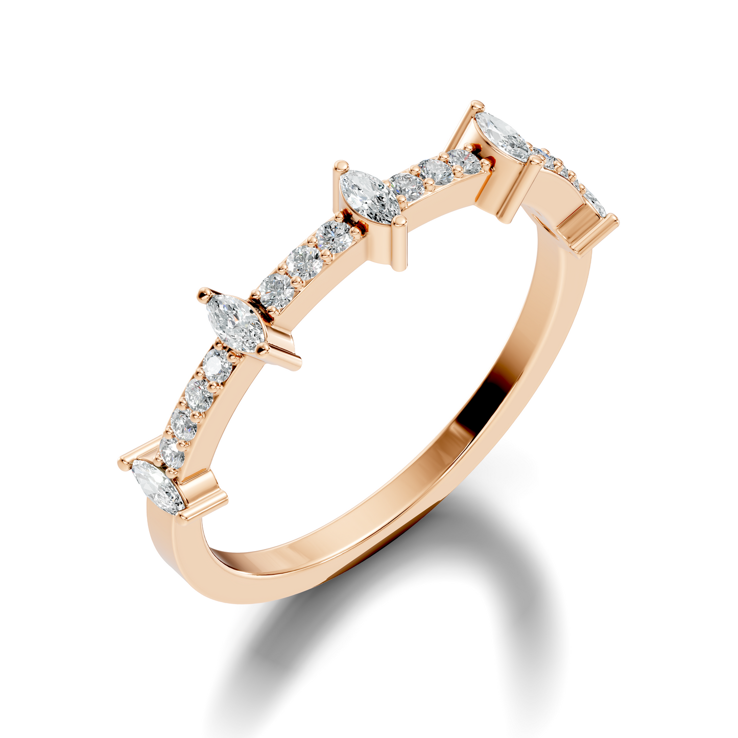 Round and Marquise Cut White Colorless Diamond Minimalist Half Eternity Band For Her - HIGHCARAT DIAMONDS
