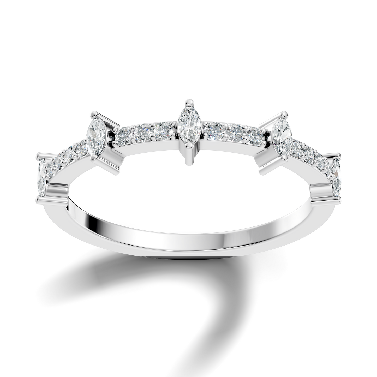Round and Marquise Cut White Colorless Diamond Minimalist Half Eternity Band For Her - HIGHCARAT DIAMONDS