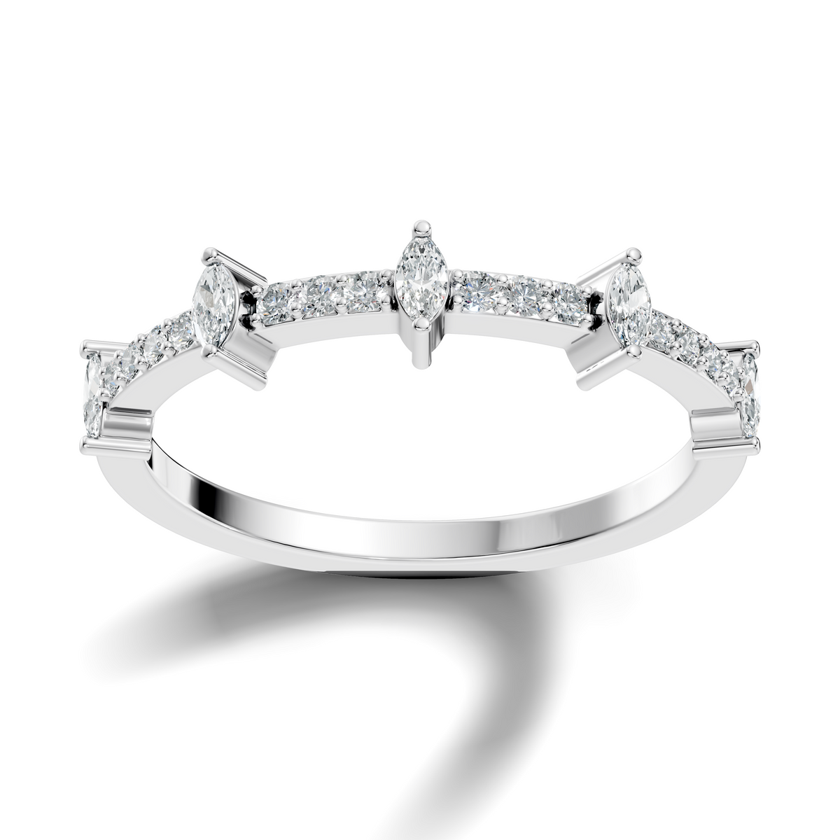 Round and Marquise Cut White Colorless Diamond Minimalist Half Eternity Band For Her - HIGHCARAT DIAMONDS