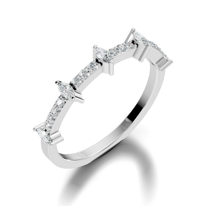 Round and Marquise Cut White Colorless Diamond Minimalist Half Eternity Band For Her - HIGHCARAT DIAMONDS