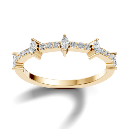 Round and Marquise Cut White Colorless Diamond Minimalist Half Eternity Band For Her - HIGHCARAT DIAMONDS