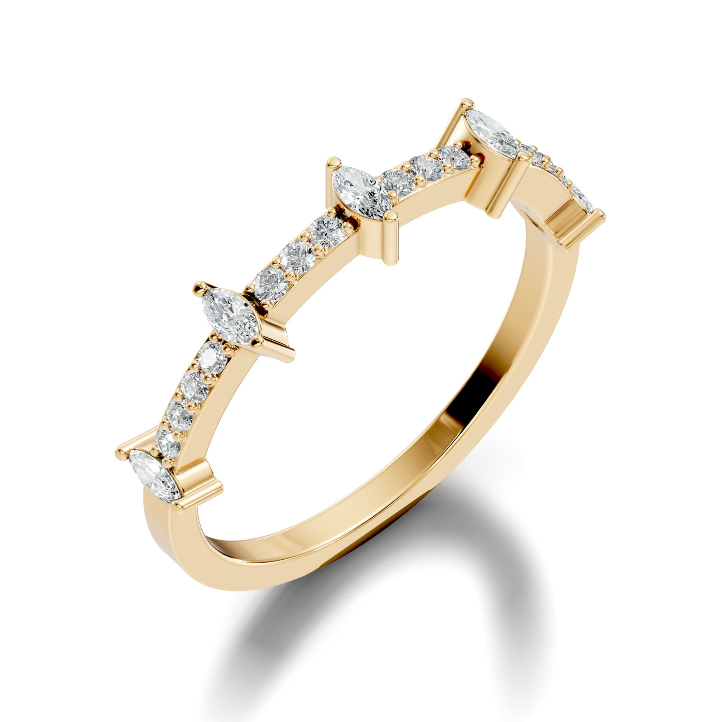 Round and Marquise Cut White Colorless Diamond Minimalist Half Eternity Band For Her - HIGHCARAT DIAMONDS