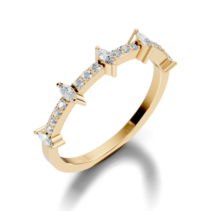 Round and Marquise Cut White Colorless Diamond Minimalist Half Eternity Band For Her - HIGHCARAT DIAMONDS