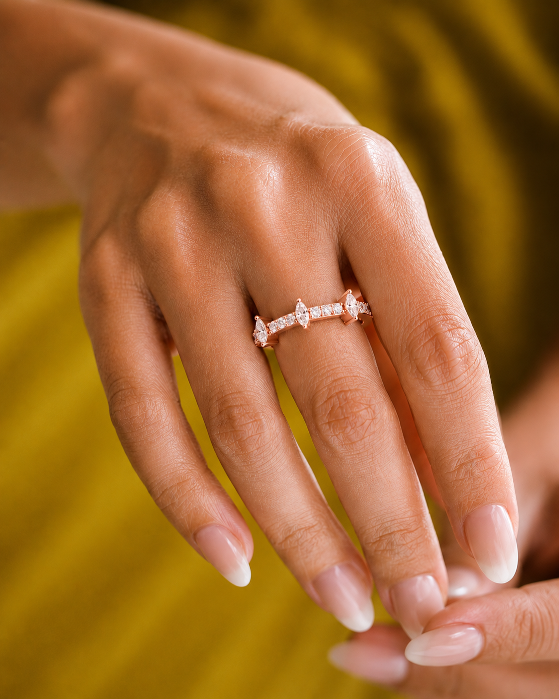 Round and Marquise Cut Lab Grown Diamond Half Eternity Band - HIGHCARAT DIAMONDS