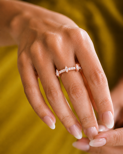 Round and Marquise Cut Lab Grown Diamond Half Eternity Band - HIGHCARAT DIAMONDS
