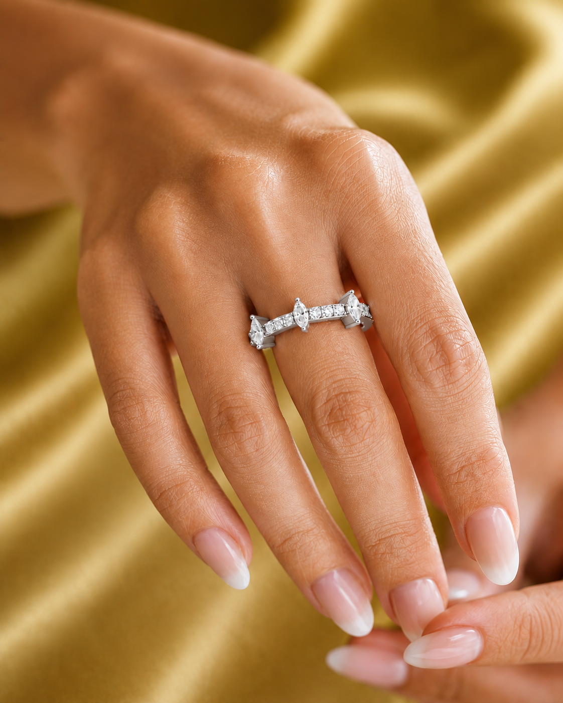 Round and Marquise Cut Lab Grown Diamond Half Eternity Band - HIGHCARAT DIAMONDS