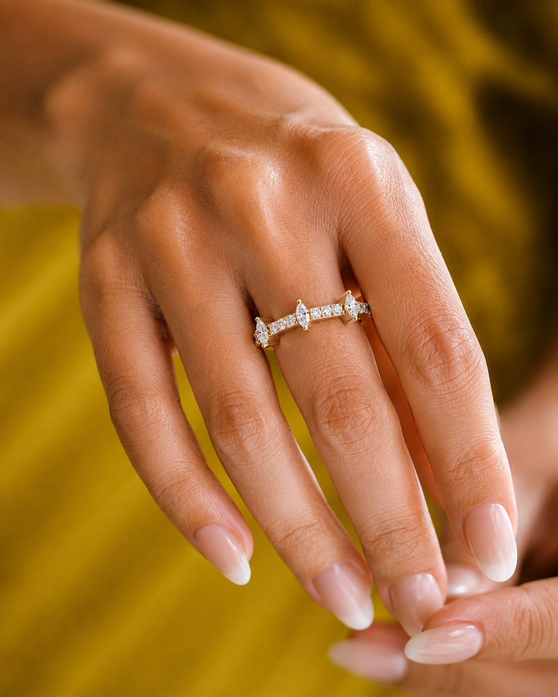 Round and Marquise Cut Lab Grown Diamond Half Eternity Band - HIGHCARAT DIAMONDS