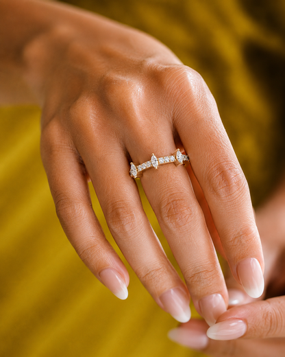 Round and Marquise Cut Lab Grown Diamond Half Eternity Band - HIGHCARAT DIAMONDS