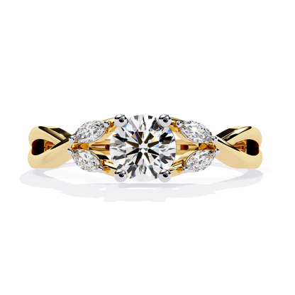 Round and Marquise Cut Lab Grown Diamond Handcrafted Promise Ring For Women's