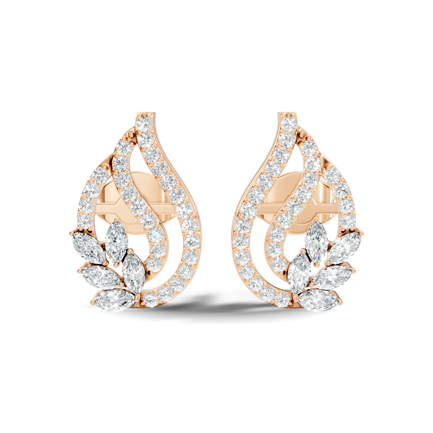 10k Solid White Gold Round And Marquise Shape Lab Grown & Natural Diamond Vintage Minimalist  Diamond Studs Earrings - HIGHCARAT DIAMONDS