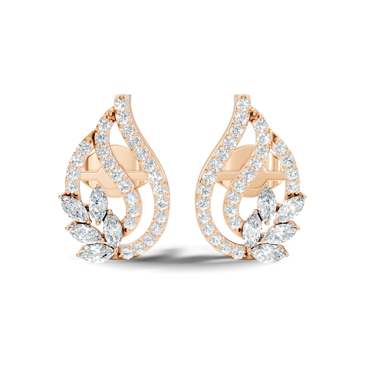 10k Solid White Gold Round And Marquise Shape Lab Grown & Natural Diamond Vintage Minimalist  Diamond Studs Earrings - HIGHCARAT DIAMONDS