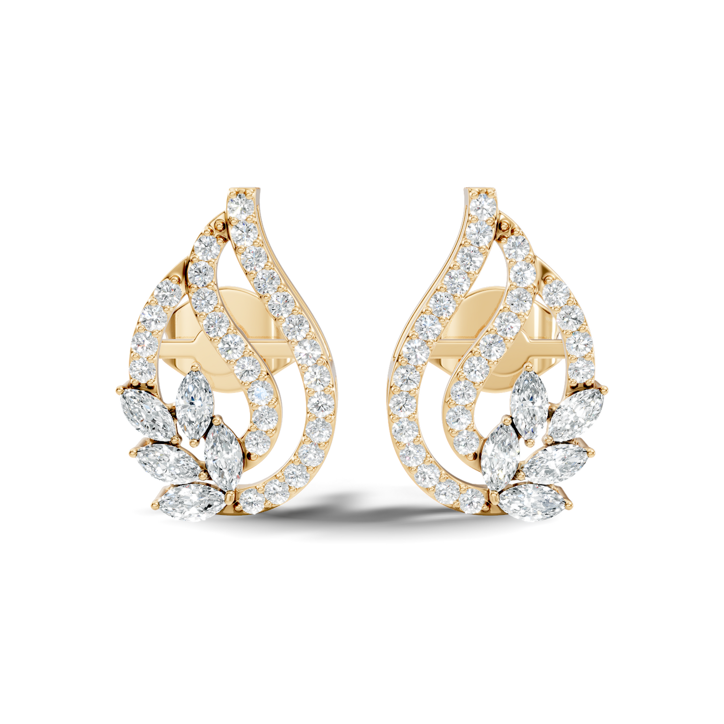 10k Solid White Gold Round And Marquise Shape Lab Grown & Natural Diamond Vintage Minimalist  Diamond Studs Earrings - HIGHCARAT DIAMONDS