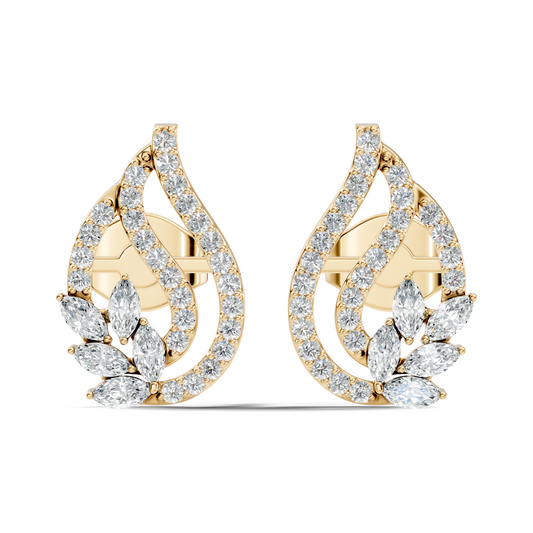 10k Solid White Gold Round And Marquise Shape Lab Grown & Natural Diamond Vintage Minimalist  Diamond Studs Earrings - HIGHCARAT DIAMONDS