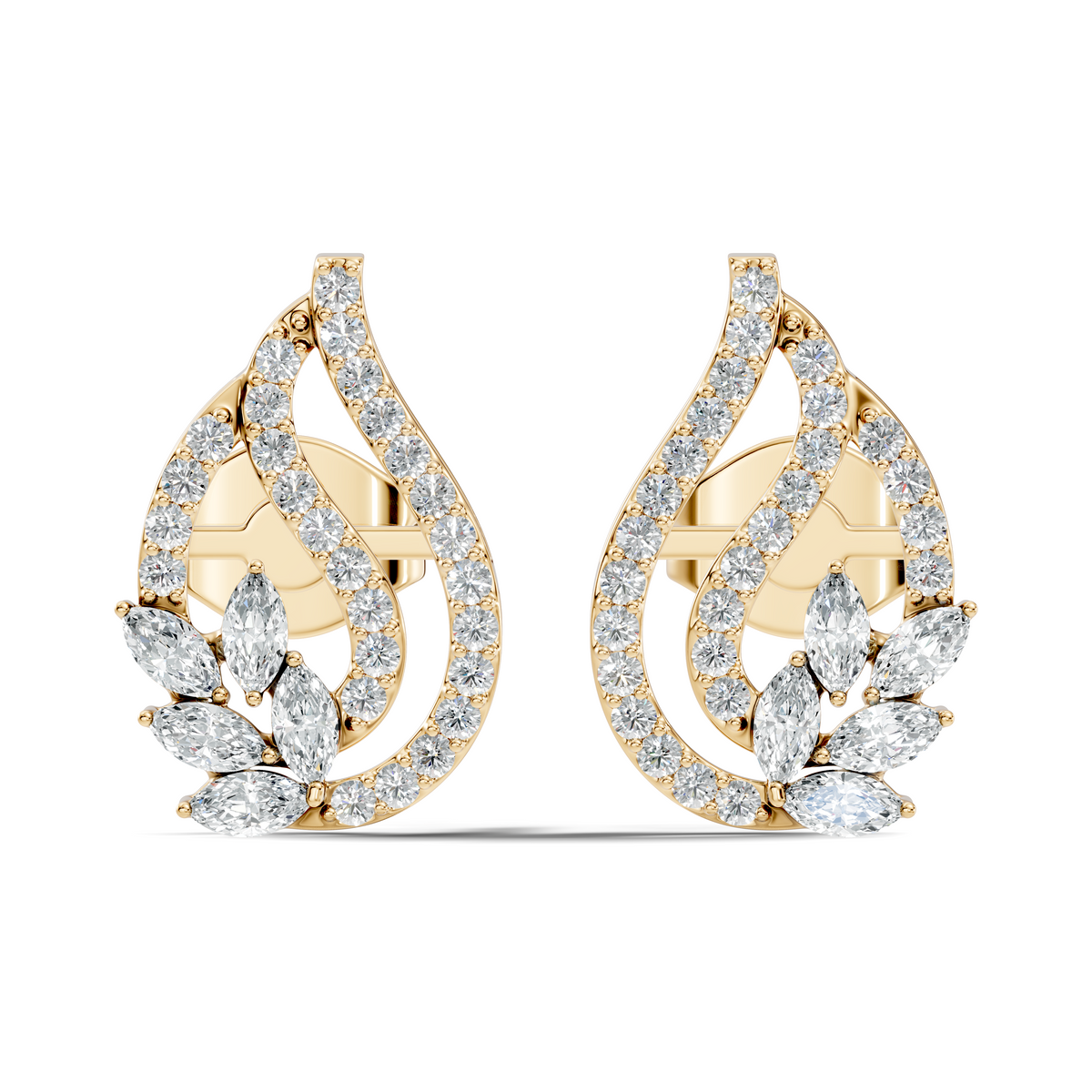 10k Solid White Gold Round And Marquise Shape Lab Grown & Natural Diamond Vintage Minimalist  Diamond Studs Earrings - HIGHCARAT DIAMONDS