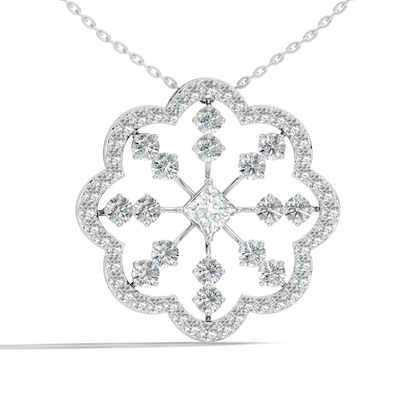 Princess Cut Lab-Grown Diamond Pendant Vintage Floral 14K Rose Gold Necklace - HIGHCARAT DIAMONDS