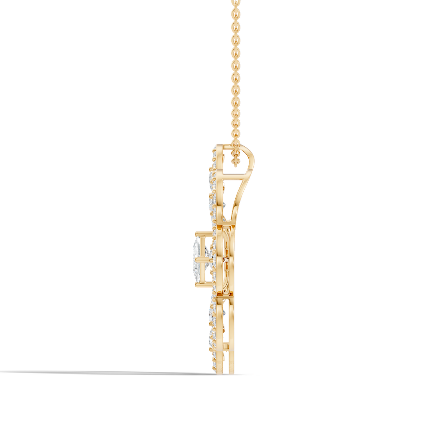 Princess Cut Lab-Grown Diamond Pendant Vintage Floral 14K Rose Gold Necklace - HIGHCARAT DIAMONDS