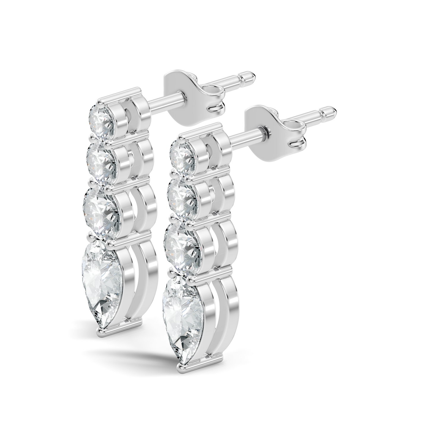 Handcrafted Gold Round Labgrown Diamond Strud Earrings Long Drop Style with Pear Cut Stones - HIGHCARAT DIAMONDS