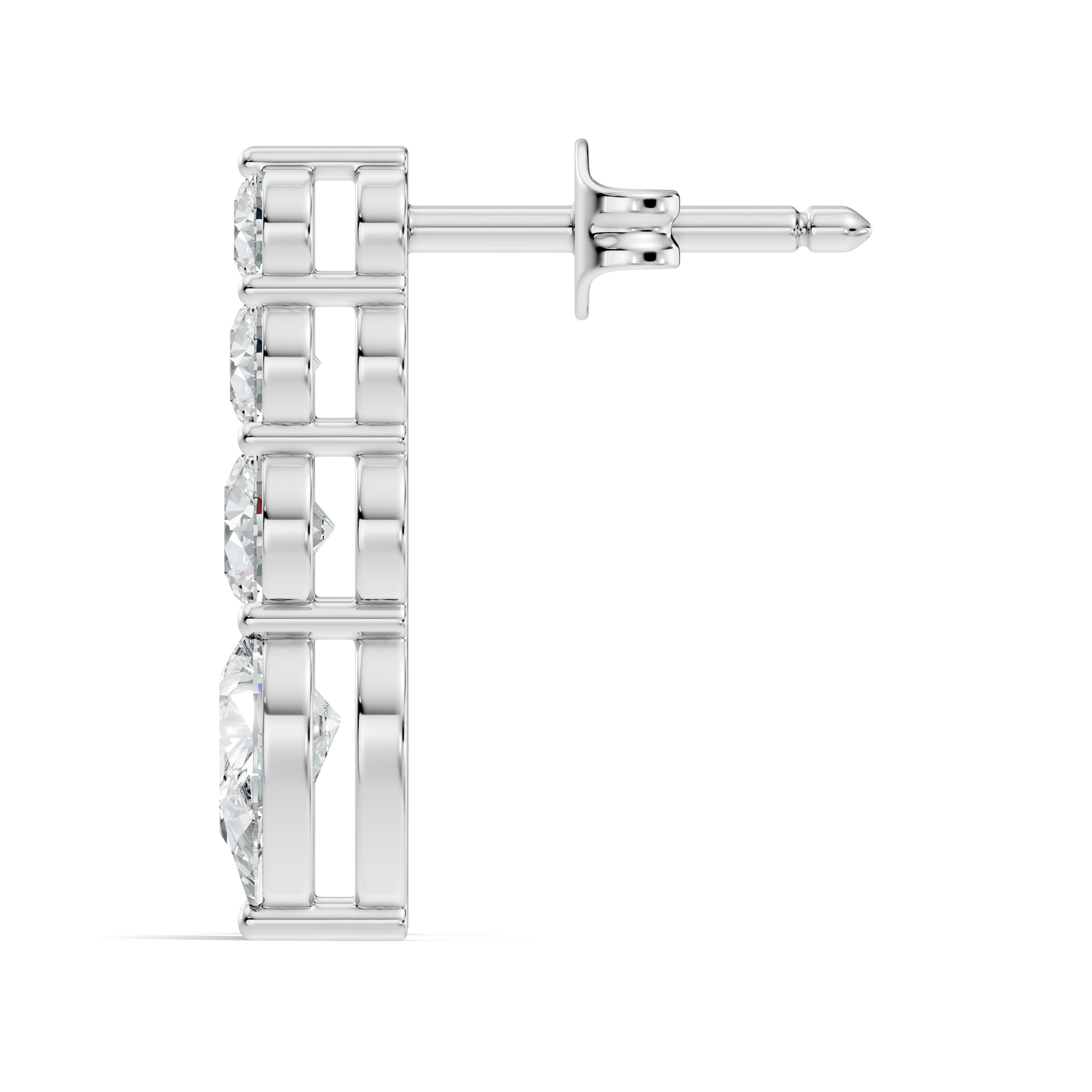 Handcrafted Gold Round Labgrown Diamond Strud Earrings Long Drop Style with Pear Cut Stones - HIGHCARAT DIAMONDS