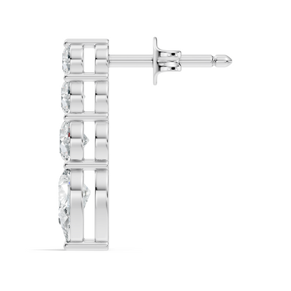 Handcrafted Gold Round Labgrown Diamond Strud Earrings Long Drop Style with Pear Cut Stones - HIGHCARAT DIAMONDS