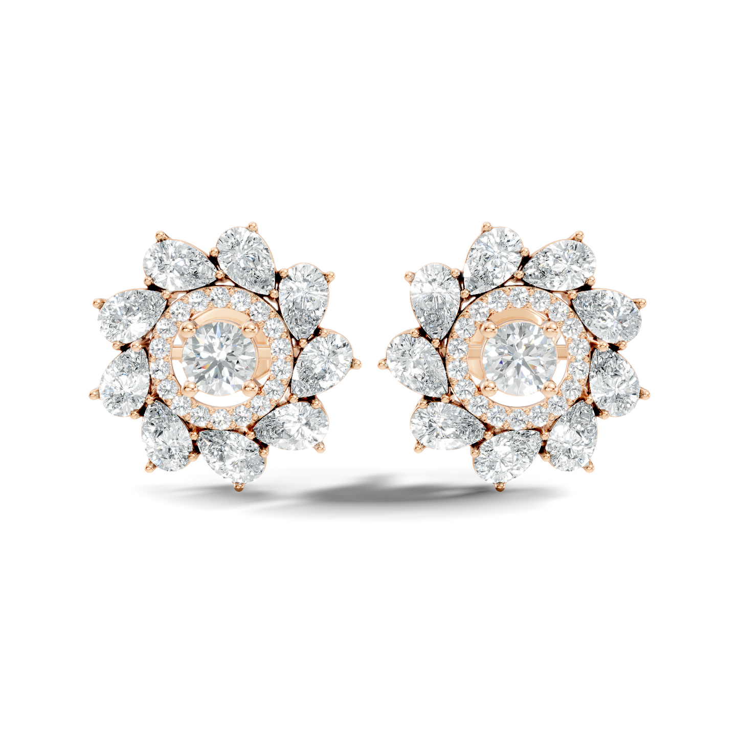 10k Solid Gold 3.78 Ct Round & Pear Shape Lab Grown-Natural Diamond Elegance Beautiful Vintage Diamond Earrings For Her - HIGHCARAT DIAMONDS