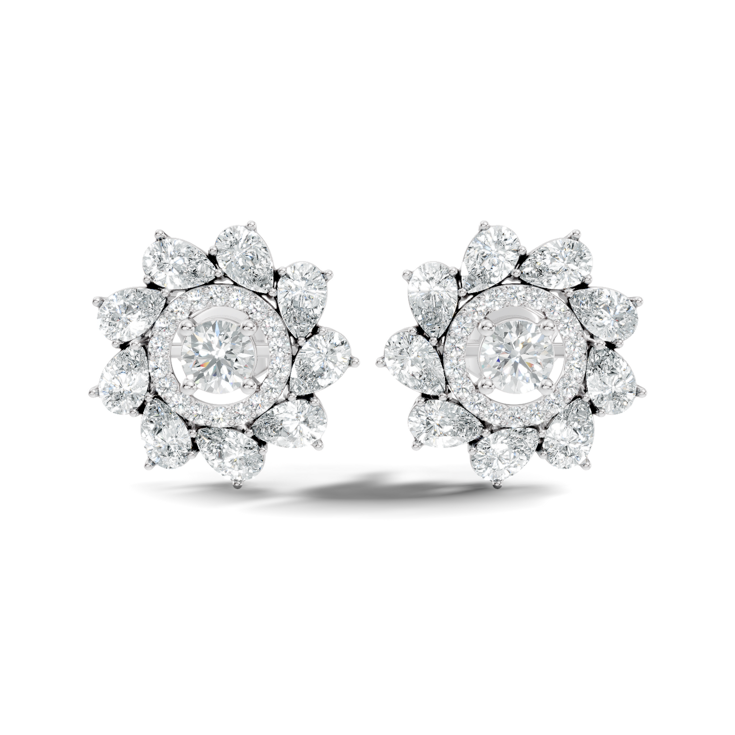 10k Solid Gold 3.78 Ct Round & Pear Shape Lab Grown-Natural Diamond Elegance Beautiful Vintage Diamond Earrings For Her - HIGHCARAT DIAMONDS