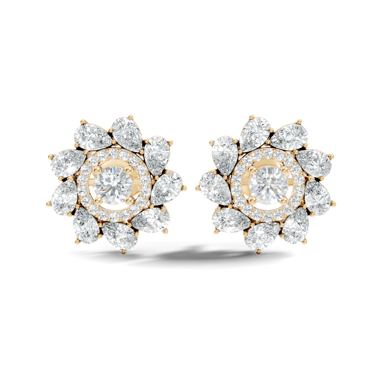 10k Solid Gold 3.78 Ct Round & Pear Shape Lab Grown-Natural Diamond Elegance Beautiful Vintage Diamond Earrings For Her - HIGHCARAT DIAMONDS