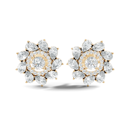 10k Solid Gold 3.78 Ct Round & Pear Shape Lab Grown-Natural Diamond Elegance Beautiful Vintage Diamond Earrings For Her - HIGHCARAT DIAMONDS