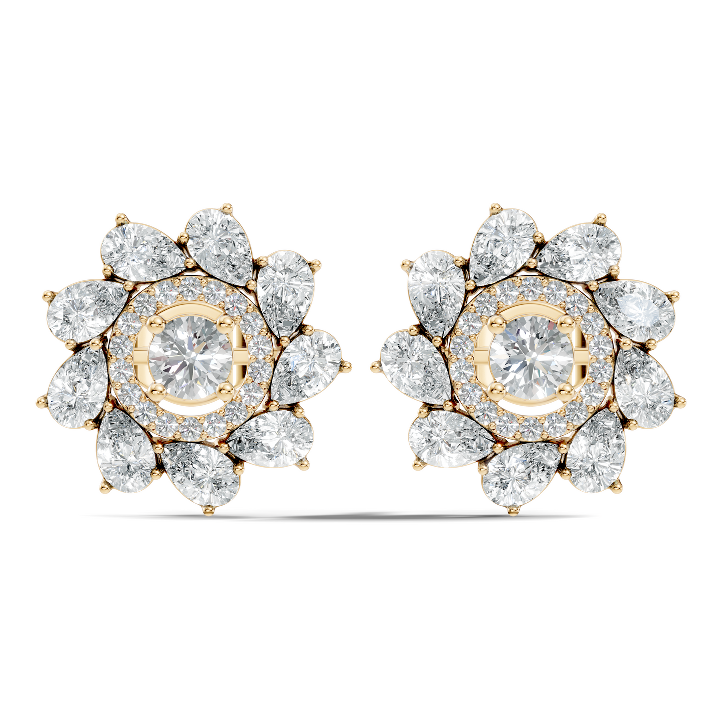 10k Solid Gold 3.78 Ct Round & Pear Shape Lab Grown-Natural Diamond Elegance Beautiful Vintage Diamond Earrings For Her - HIGHCARAT DIAMONDS