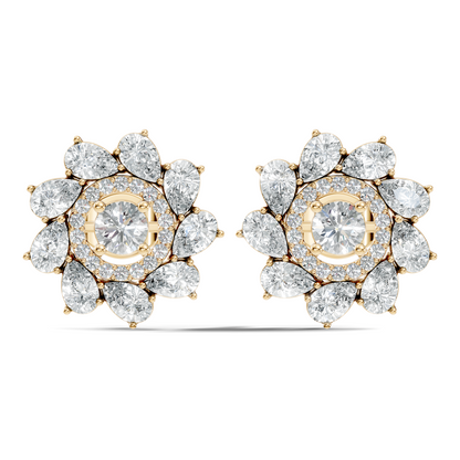 10k Solid Gold 3.78 Ct Round & Pear Shape Lab Grown-Natural Diamond Elegance Beautiful Vintage Diamond Earrings For Her - HIGHCARAT DIAMONDS