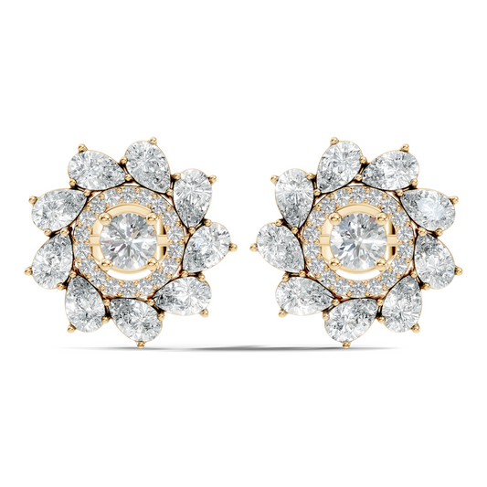 10k Solid Gold 3.78 Ct Round & Pear Shape Lab Grown-Natural Diamond Elegance Beautiful Vintage Diamond Earrings For Her - HIGHCARAT DIAMONDS