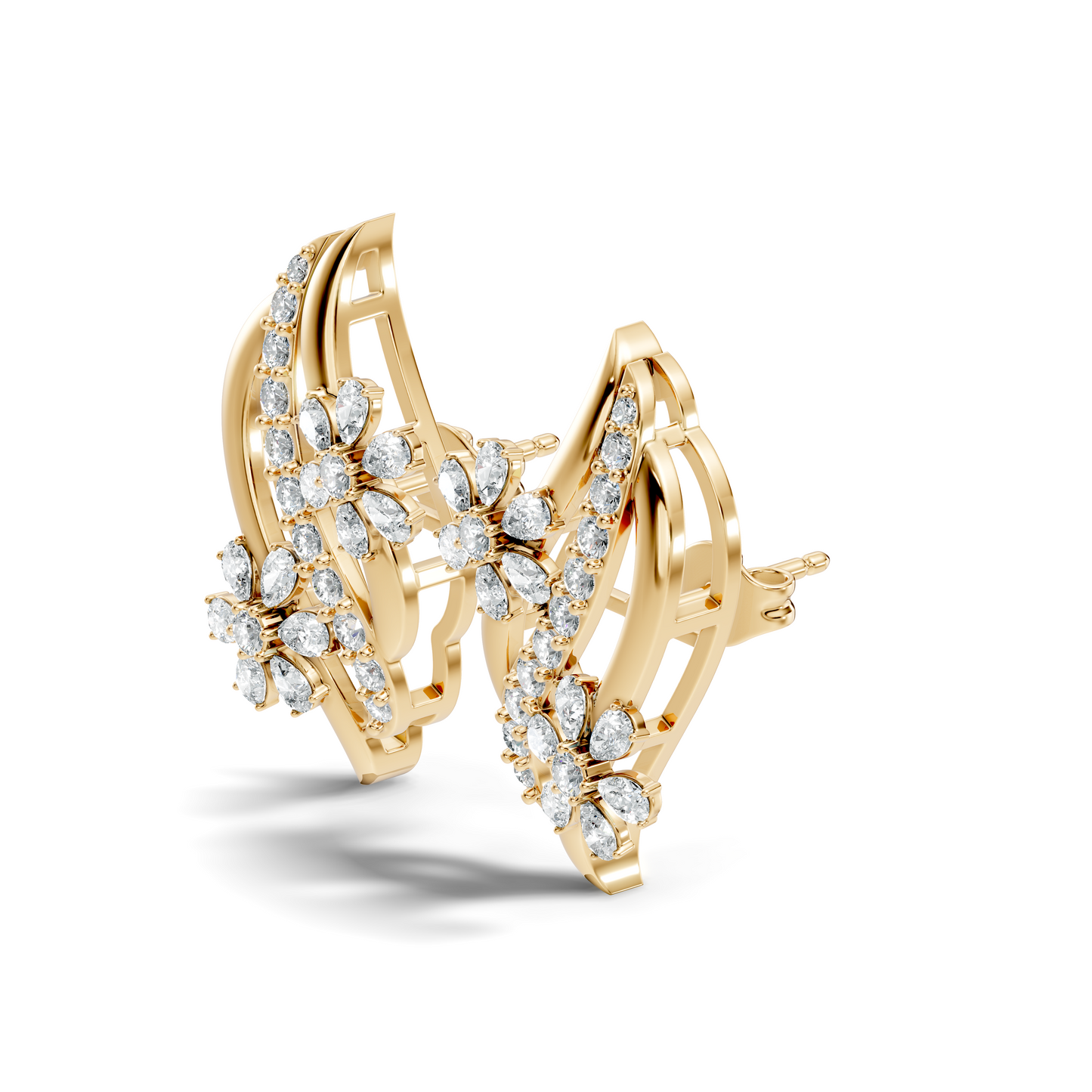 3.80 Ct Pear & Round Shapes Elegance Unique 18k Solid Gold Diamond Earrings For Her - HIGHCARAT DIAMONDS