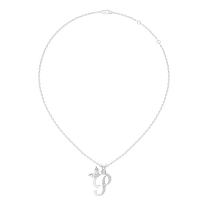Round cut Lab Grown Diamond P Initial Letter Pendant - HIGHCARAT DIAMONDS