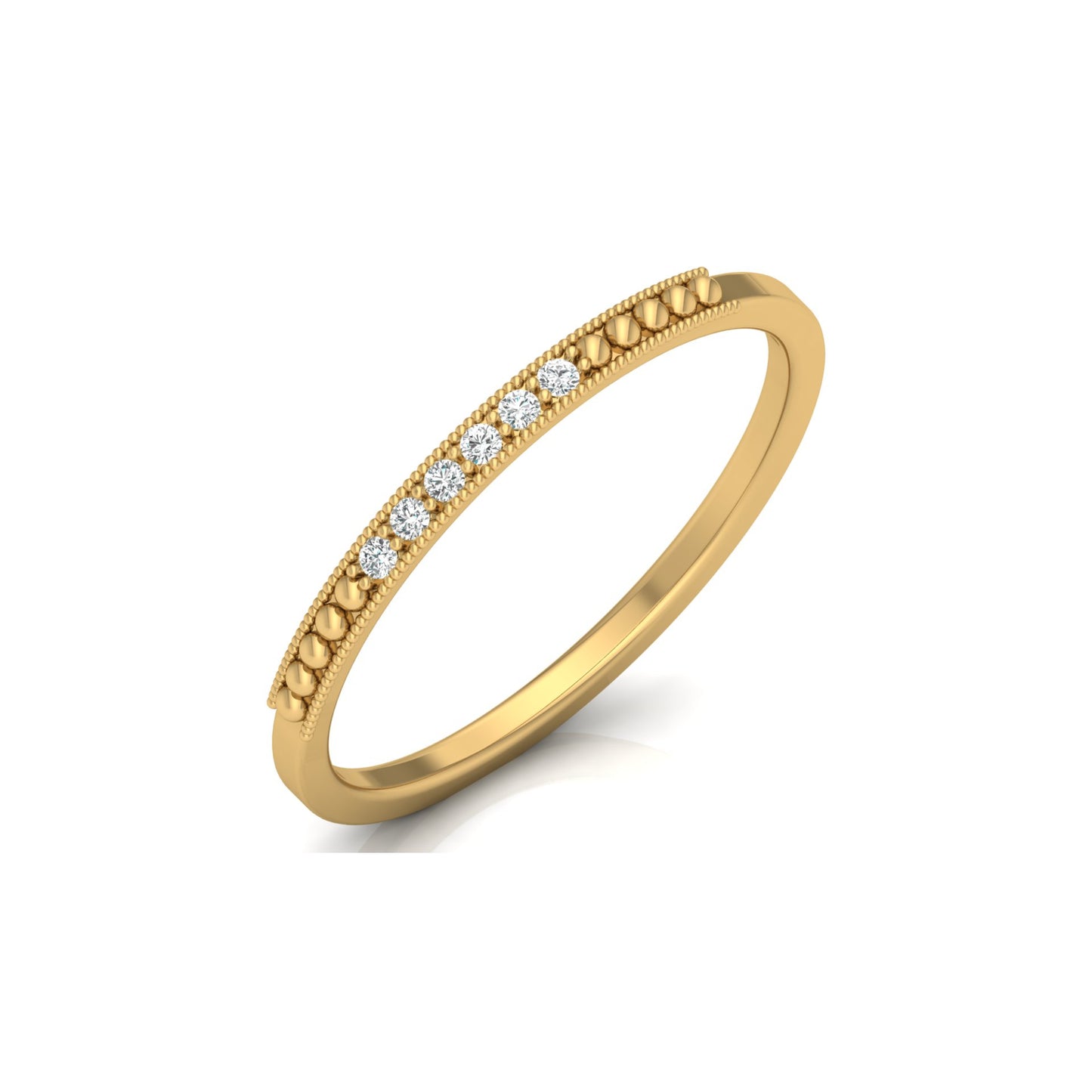 Minimalist Round Shaped Diamond Wedding Band Ring In 18K Solid Gold For Women's