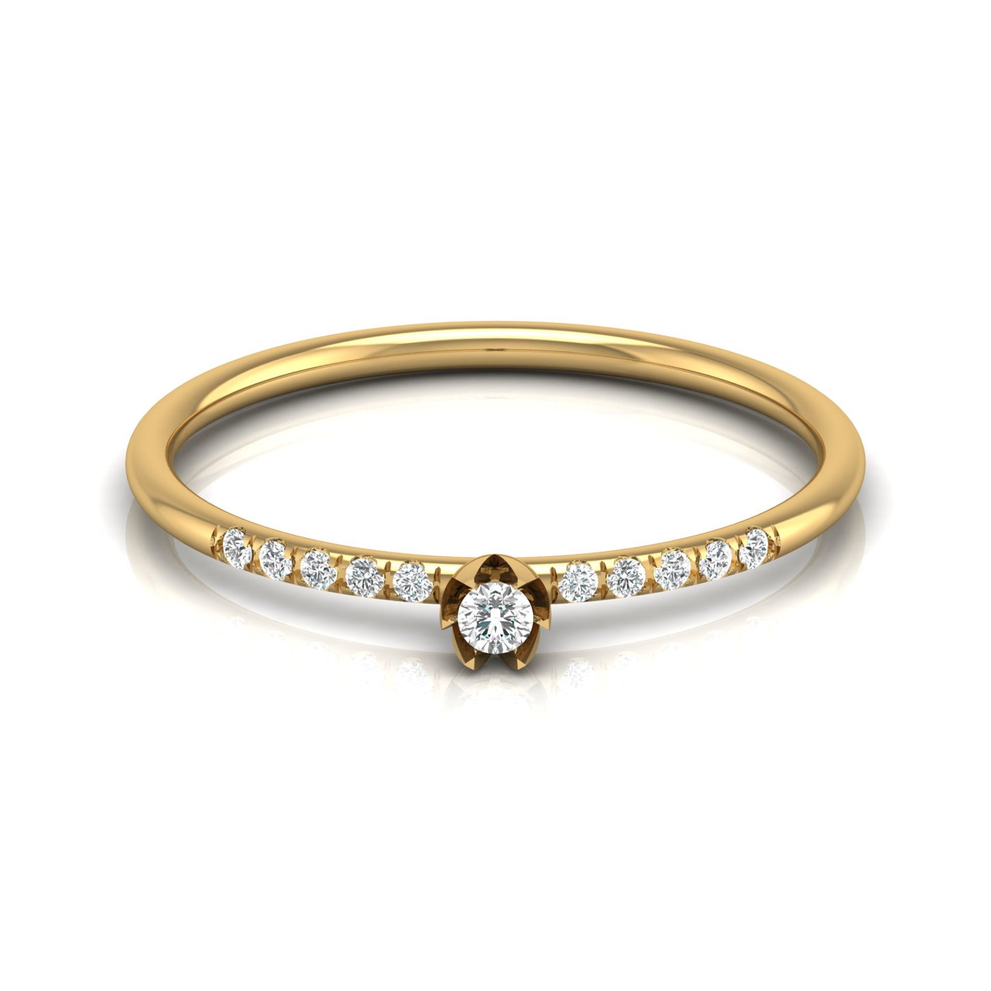 14K Solid Rose Gold Pretty Round Shaped Diamond Ring Nature-Inspired Simplicity Ecofriendly Gift